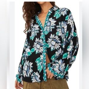 Free People Good Vibrations Buttondown Top Size XS Oversized